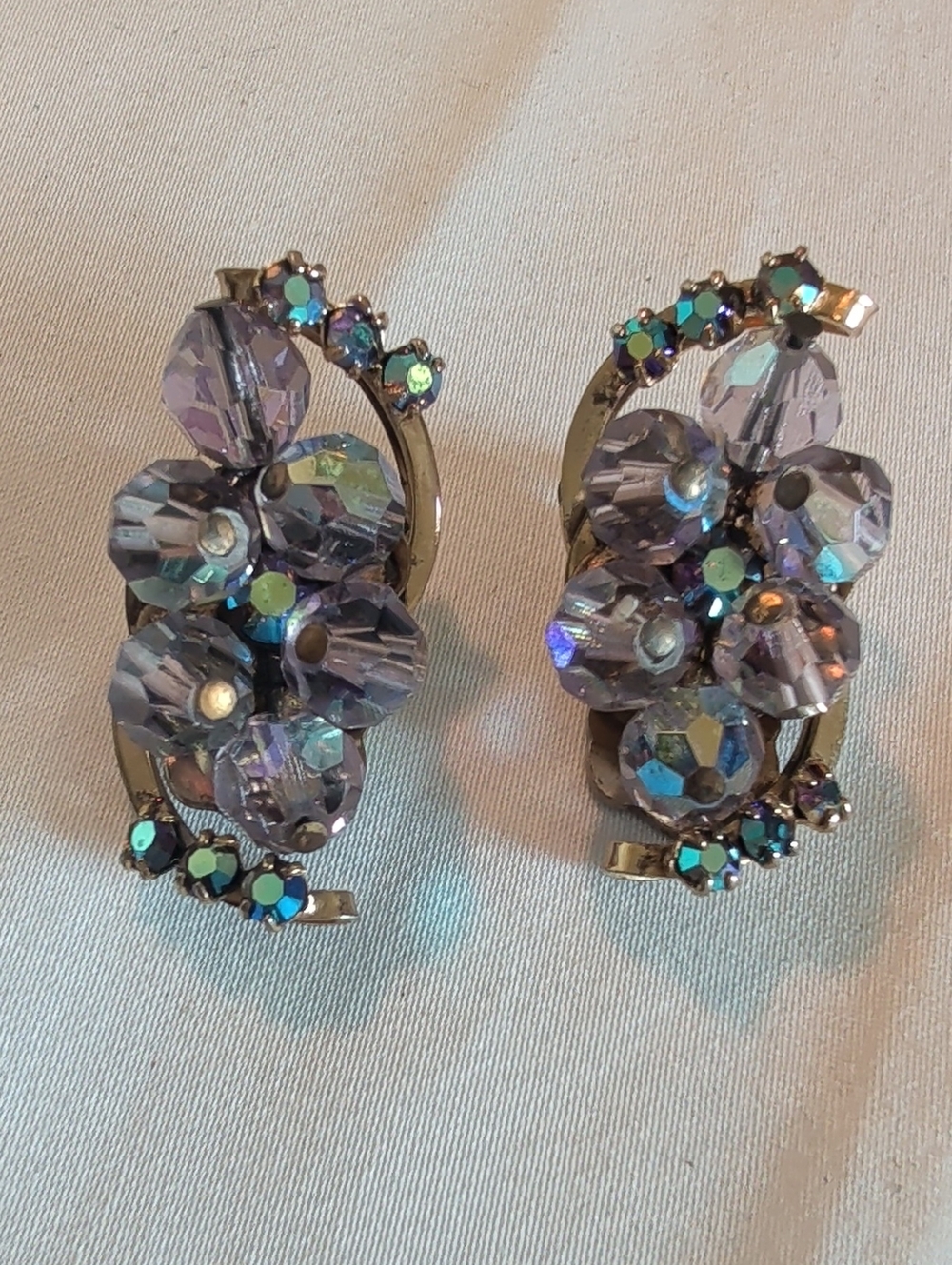 Lavender Crystal Floral Clip-On Earrings